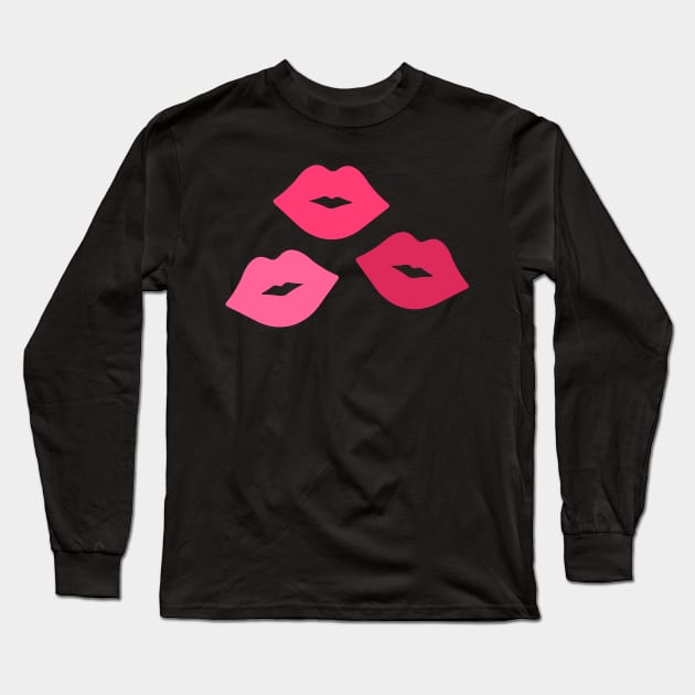 Pink Kisses Lips Long Sleeve T-Shirt by XOOXOO